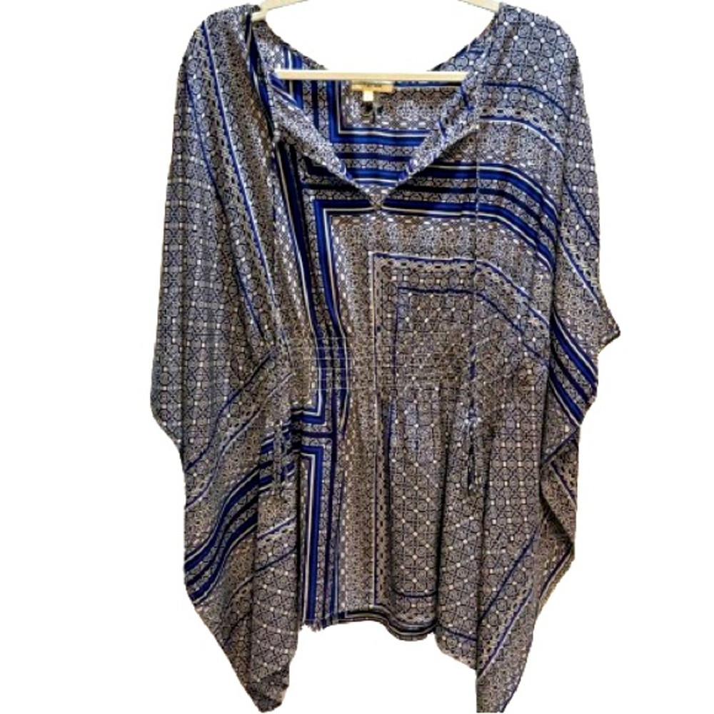 Tyler Boe Blue and White Geometric Print Kimono Tunic Size L